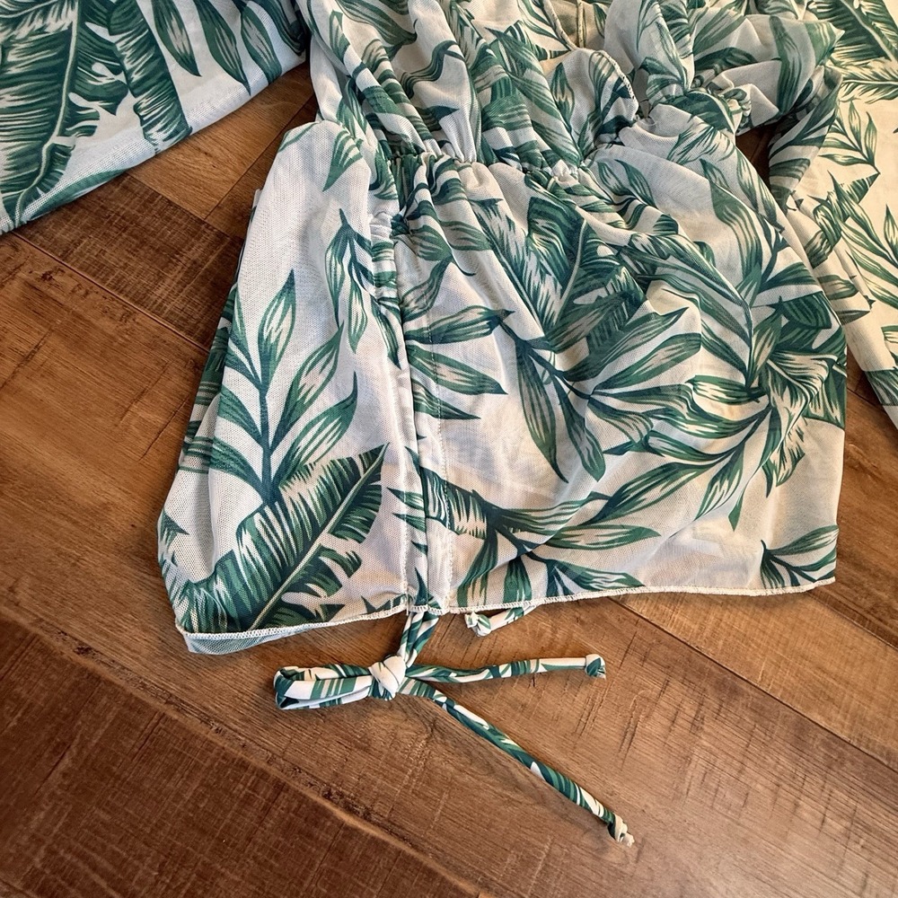 SHEIN Jumpsuit Green/white Floral Sheer NWOT Sz Small Nautical Resort - Picture 2 of 7